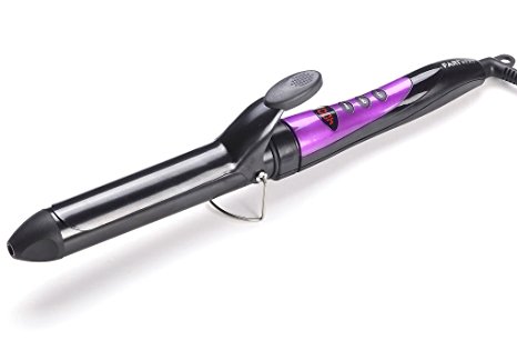 FARI 1.25 Inch Hair Curling Iron Wand with Ceramic Tourmaline Coating, Dual Voltage Professional Digital Hair Curling Barrel with Insulated Tip, Heat Resistant Glove and Pouch Included, Black Color