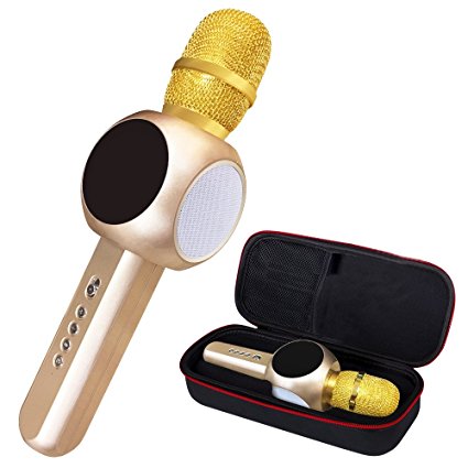 Wireless Microphone Karaoke, Mini Handheld Cellphone Karaoke Player, Portable Bluetooth Karaoke Player Speaker for Home KTV, 2600mAH Battery - Gold