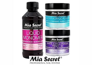 MIA SECRET 4 oz Liquid Monomer   2 oz White & 2 oz Clear Acrylic Powder- Made in USA