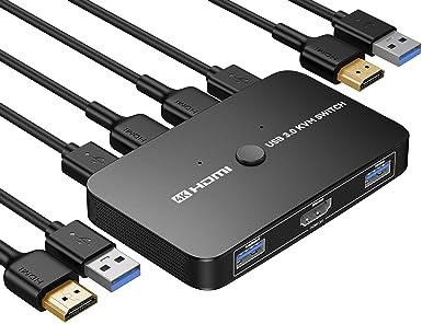 ABLEWE KVM Switch, Aluminum KVM Switch HDMI,USB Switch for 2 Computers Sharing Mouse Keyboard Printer to One HD Monitor, Support 4K@60Hz,2 HDMI Cables and 2 USB Cables Included(Black)