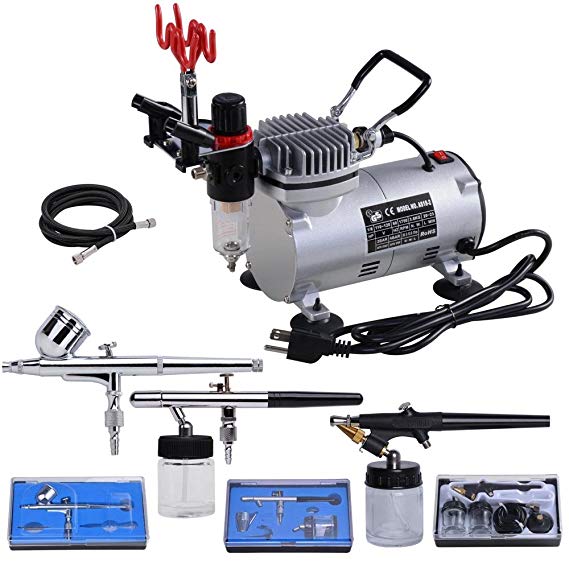 AW 3 Multi-Purpose Professional Airbrush Kit Compressor Dual-Action Spray Air Brush Set Tattoo Nail Art