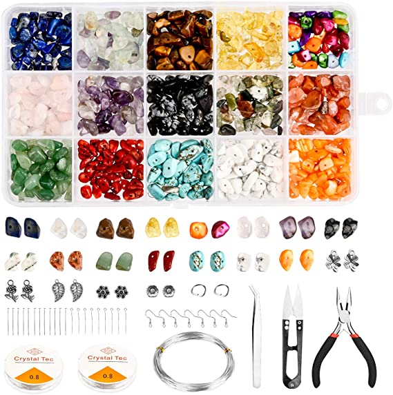 Gemstones for Jewelry Making, 1126PCS Rock Beads with Pendants, Earring Supplies and Making Tools Kit for DIY Bracelet Necklace and Earrings