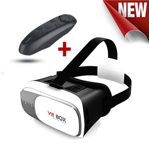 Vaincre VR Box Virtual Reality Headset 3D Video Movie Game Glasses Googles w Bluetooth Remote Control for iPhone6 plus Samsung Galaxy S6 Edge Android