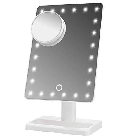 Waneway Large Lighted Makeup Vanity Dressing Table Mirror with 24 LED Light, Illuminated Tabletops Cosmetic Mirror, with 10x Magnification Detail Mirror and Dimmer Switch, Battery Operated, White