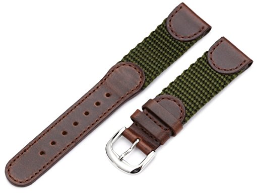 Hadley-Roma Men's MSM866RAB190 19-mm Brown and Olive 'Swiss-Army' Style Nylon and Leather Watch Strap