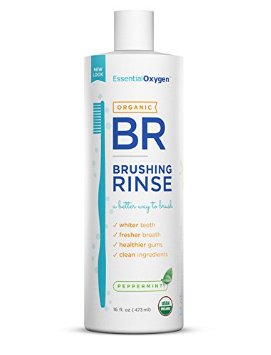 Essential Oxygen Organic Brushing Rinse Toothpaste Mouthwash for Whiter Teeth Fresher Breath and Healthier Gums Peppermint