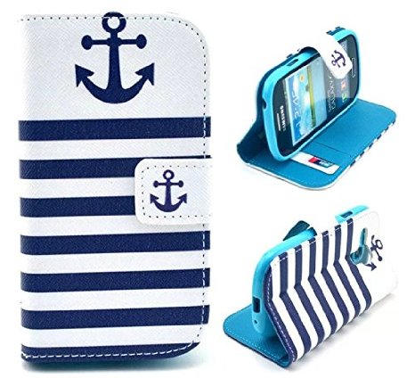 S3 Mini Case Not for Regular S3 CaseGalaxy S3 Mini Case Welity Retro Luxury Anchor PU Leather Wallet Type Magnet Design Flip Case Cover Credit Card Holder Pouch Case for Samsung Galaxy S3 Mini i8190 and one gift