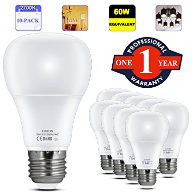 LED Light Bulbs 60 Watt Equivalent 5W Non-dimmable LED Bulbs Soft White 2700K A19 Energy Efficient Standard Screw-in E26 Medium Base Indoor Light Bulb Decorative LED Lights for Home Bedroom Pack of 10