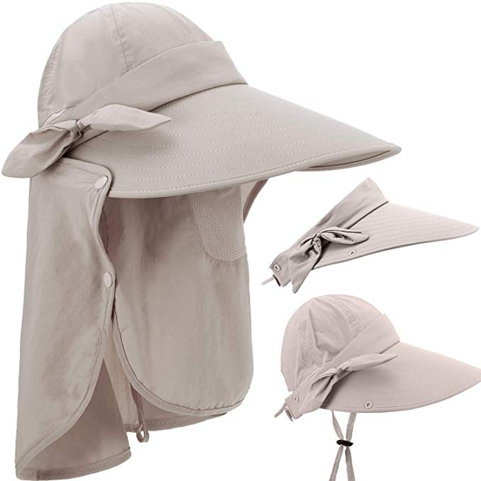 Summer Neck Flap Hat Women Sun Hat 360 Circle UV Protection Hat Folding Removable Sun Visor Cap for Outdoor Activities