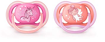 Philips Avent Ultra Air Pacifier, 6-18 months, contemporary decos, pink/peach, 2 pack, SCF345/22