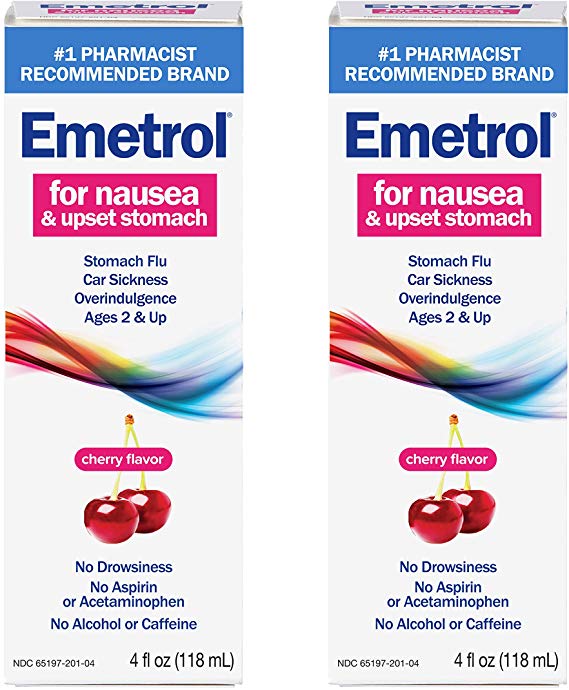 Emetrol Nausea & Upset Stomach Relief Liquid Medication, Cherry - 4 oz Bottle, 2 Count