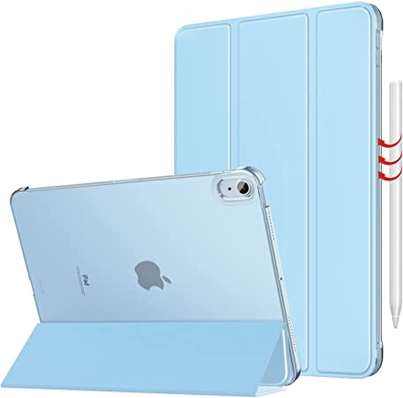 MoKo Case for iPad Air 5th Generation 2022/ iPad Air 4th Generation 2020 10.9 Inch, Trifold Stand Cover with Hard PC Back, Support Touch ID, iPad 2nd Pencil Charging, Auto Wake/Sleep,Sky Blue