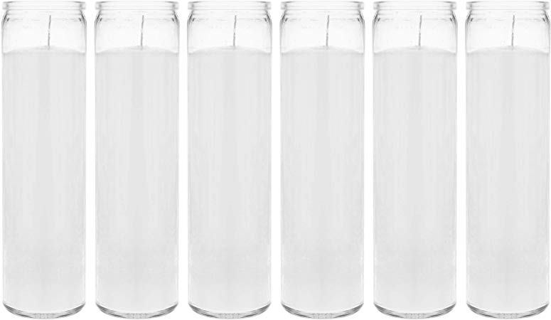 Mega Candles 6 pcs Unscented White 7 Day Devotional Prayer Glass Container Candle, Premium Wax Candles 2 Inch x 8 Inch, Great for Sanctuary, Vigils, Prayers, Blessing, Religious & More