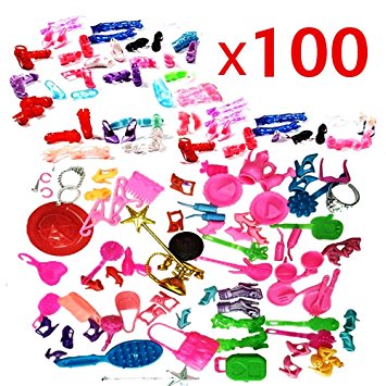 ZHIHU 100pcs High Different barbie accessories for Barbie doll Xmas Gift (High Heel Shoes   accessories）