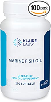 Klaire Labs Marine Fish Oil - Ultra Pure 300 Milligrams EPA & 200 Milligrams DHA Omega 3 Unflavored Fish Oil with No Fishy Taste, Gluten-Free (100 Softgels)