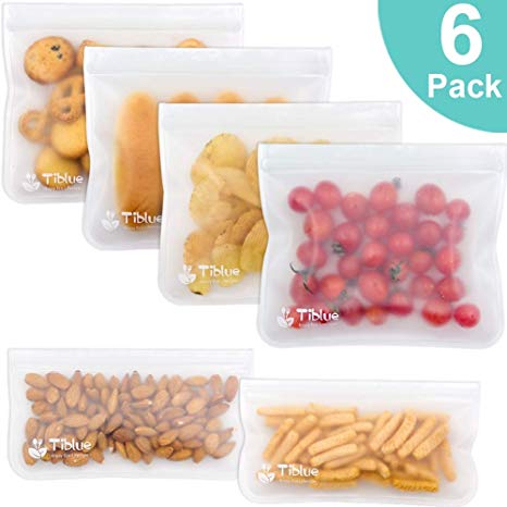 Biodegradable Reusable Storage Bags - 6 Pack Freezer Bag(4 Reusable Sandwich Bag & 2 Reusable Snack Bag)-EXTRA THICK Lunch Bag Ziplock Bag for Food Storage Home Organization FDA Approved BPA FREE ECO