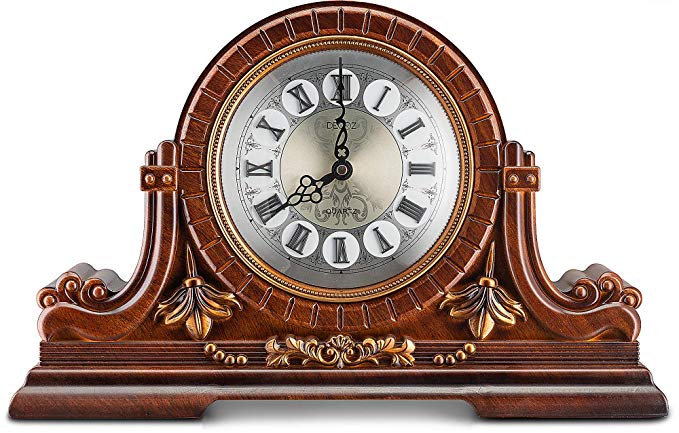 Decodyne Mantel Clock with Roman Numerals, Antique Design, Faux Wood