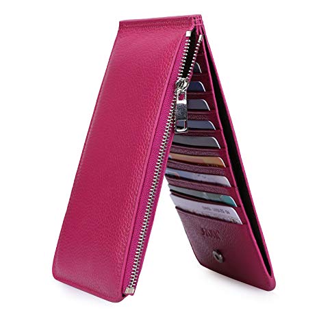 On Sale - S-ZONE Women's RFID Blocking Genuine Leather Multi Card Holder Organizer Wallet with Zipper Pocket