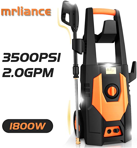 mrliance 3500PSI Electric Pressure Washer, 2.0GPM Electric Power Washer High Pressure Washer with Spray Gun, Brush, and 4 Quick-Connect Spray Tips