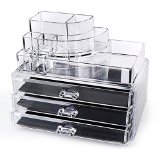 Home-it Clear acrylic makeup organizer cosmetic organizer and Large 3 Drawer Jewerly Chest or makeup storage ideas Case Lipstick Liner Brush Holder make up boxes Organizer measures 10x6x77