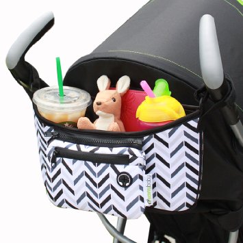 Stroller Organizer - Chevron - FREE Snack Cup Holder - SavvyBaby Universal Fit Stroller Parent Console Stroller Organizer Bag - Best Jogging Stroller Accessories Baby Shower Gift