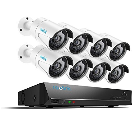 Reolink PoE Home Security Camera System 4 Megapixels Super HD 2560x1440 16 Channel NVR 3TB Hard Drive 8 Bullet IP Cameras 24/7 Recording RLK16-410B8