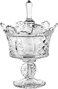 DOITOOL Crystal Glass Candy Dish With Lid Crown Candy Jar Decorative Candy Bowl Crystal Covered Cookie Jar for Home Office Desk