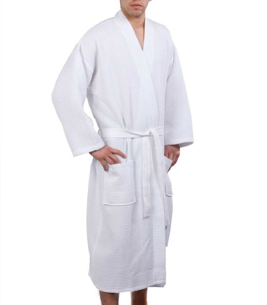 Waffle Weave Robe Kimono Spa Bathrobe Made in Turkey (White, One Size)