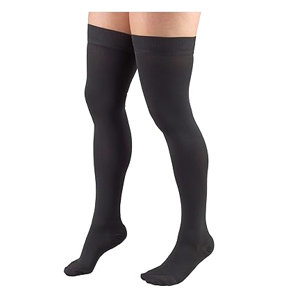 Truform 20-30 mmHg Compression Stockings for Men and Women, Thigh High Length, Dot Top, Closed Toe, Charcoal, Small