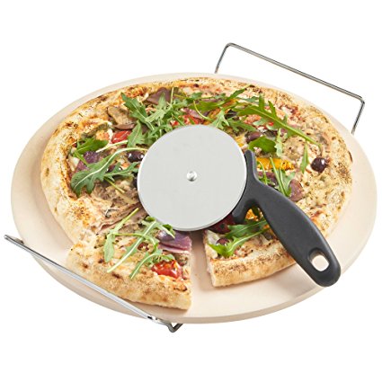 VonShef 33cm Pizza Stone Set With Heavy Duty Chrome Stand and Pizza Cutter