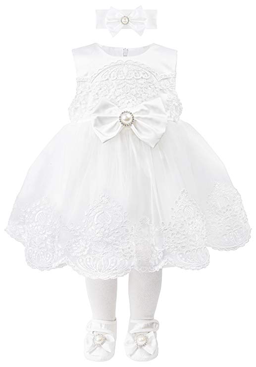 T.F. Taffy Taffy Baby Girl Christening Baptism Embroidered White Dress Gown 6 Piece Deluxe Set