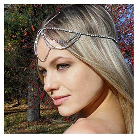 Simsly Head Chain Jewelry with Rhinestone Hair Headpiece for Women and Girls FV-066 (Silver)