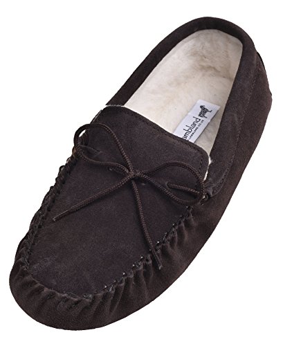 Lambland Mens / Womens Genuine Suede Sheepskin Moccasins Slippers with Soft Suede Sole