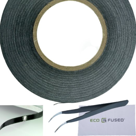 Eco-Fused Adhesive Sticker Tape for Use in Cell Phone Repair - 2mm Tape - also including 1 Pair of Tweezers / Eco-Fused Microfiber Cleaning Cloth (black)