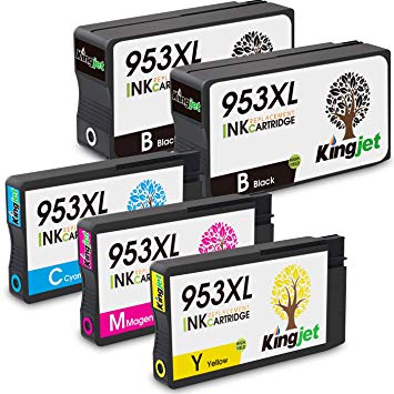 Kingjet Remanufactured 953XL Ink Cartridges Replacement for HP 953 953 XL for HP OfficeJet Pro 8710 8715 8720 8725 8728 8730 8740 7740 8210 8718 8719 8218 Printer 2Black/1Cyan/1Magenta/1Yellow 5 Pack