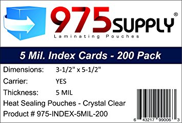 975 Supply - Index Card Laminating Pouches - 5 Mil - 3-1/2" x 5-1/2" - 200 Pouches