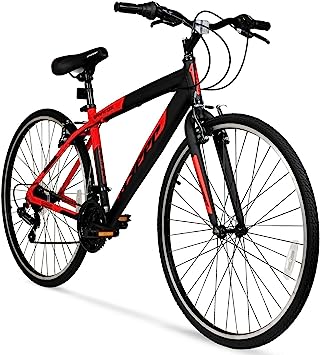 Hyper 700c Men's SpinFit Hybrid Bike, Black/Red Fast