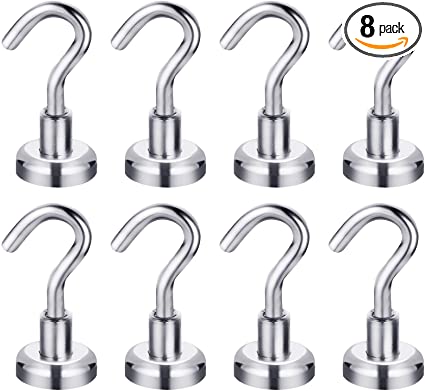 FINDMAG 8 Pack Magnetic Hooks Super Practical 22LBS Rare Earth Magnets with Hook, Strong Neodymium Magnets Hooks for Hanging at Home, Kitchen, Office and Garage