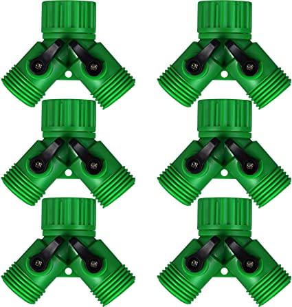 Mudder 6 Pieces 3/4 Inch Garden Hose Y Connectors Plastic Water Hose Splitter Hose 2 Way Splitter with Faucet Watering Shut Off Valves for Landscaping, Gardening, Flower Planting, Irrigation