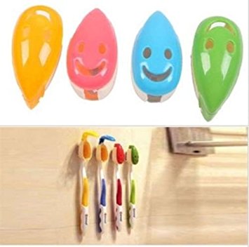 OrangeTag 4 PCS Smile Face Antibacterial Toothbrush Cover Holder with Suction Cup Bath