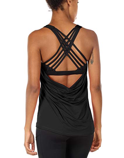 icyzone Yoga Tops Workouts Clothes Activewear Built in Bra Tank Tops for Women