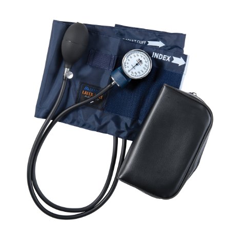MABIS Precision Series Aneroid Sphygmomanometer Manual Blood Pressure Monitor with Calibrated Blue Nylon Cuff and Carrying Case, Large Adult