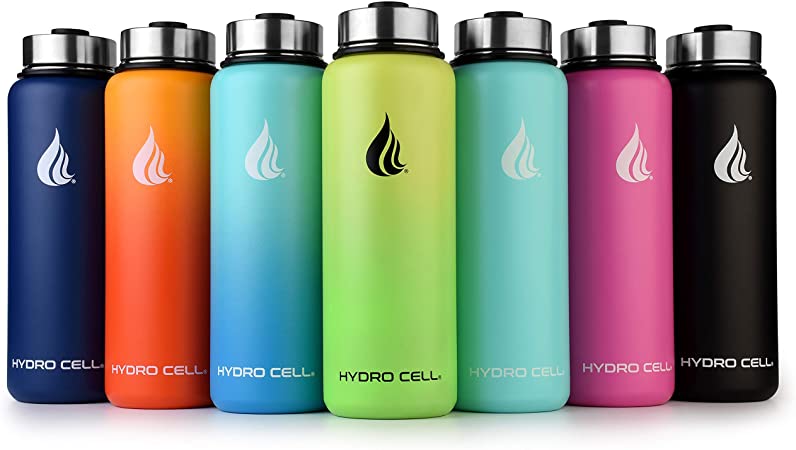 HYDRO CELL Stainless Steel Water Bottle w/Straw & Wide Mouth Lids (40oz 32oz 24oz 18oz) - Keeps Liquids Hot or Cold with Double Wall Vacuum Insulated Sweat Proof Sport Design