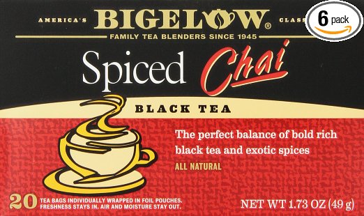 Bigelow Spiced Chai Tea, 20-Count Boxes (Pack of 6)