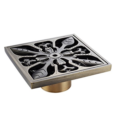 KES V142E BRASS Shower Floor Drain with Removable Strainer Antique 3MM-Thick Panel, Antique Brass