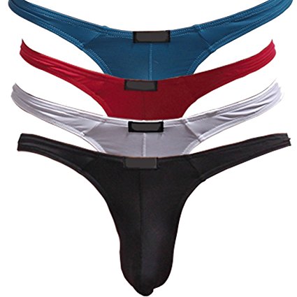 COSOMALL Men's Sexy Thongs Low Rise Underwear Ice Silk Briefs