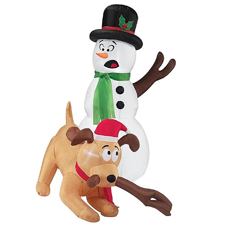 Christmas Inflatable 4' LED Snowman and Dog Whimsical Decoration By Gemmy New for 2016