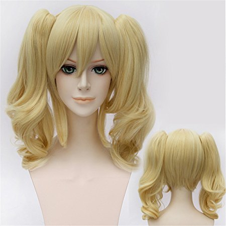 Batman Harley Quinn Cosplay Wig Golden Blonde Curly Synthetic Hair Ponytail Wig