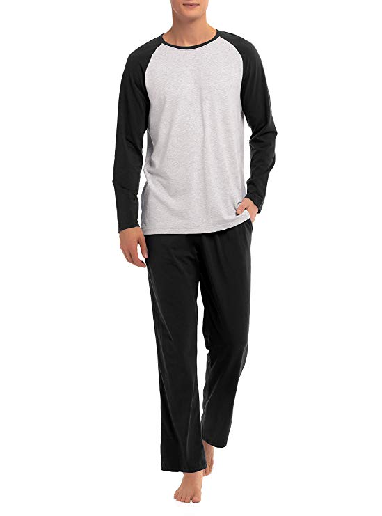 DAVID ARCHY Men's Cotton Sleepwear Long Sleeve Top and Bottom Pajama Set
