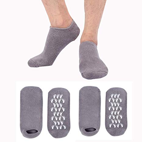 EXPER 2 Pairs Moisturizing Gel Spa Socks for Men's Large Feet Size 10-12 Dry Hard Broken Rough Skin Cracked Heel Silicone Humectant Moisturizer Heel Socks (Grey)